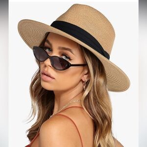 NEW: Stylish Tan Wide-Brim Fedora with Black Band